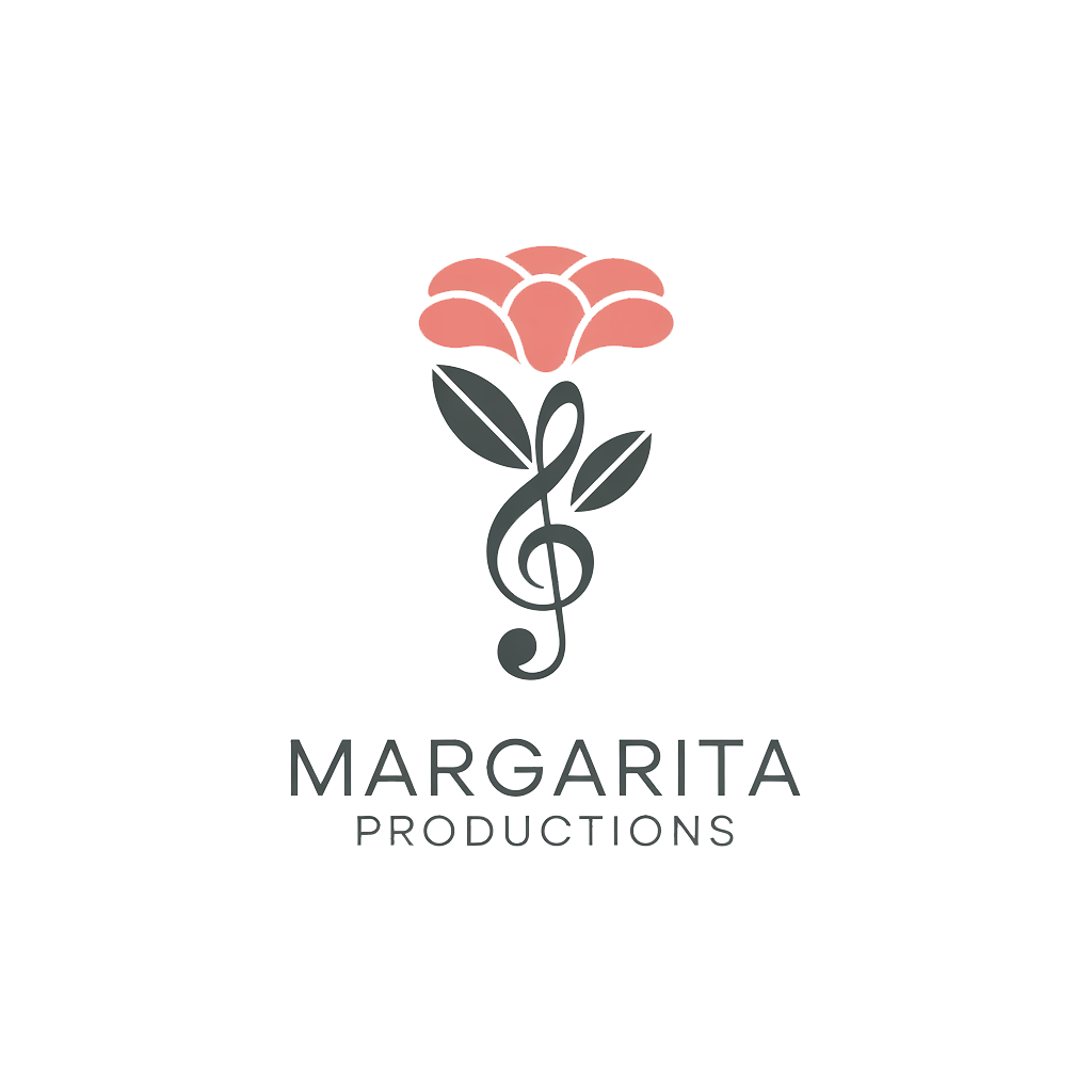 Margarita Productions logo: coral flower with a treble clef stem